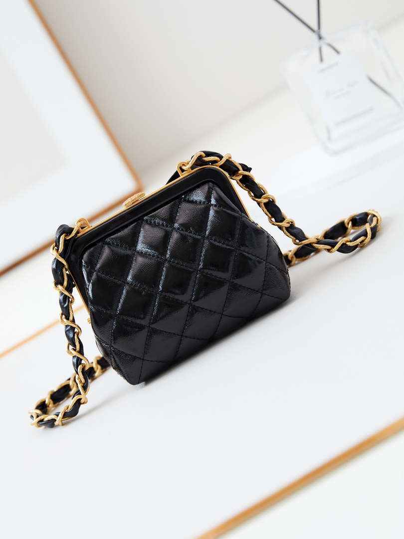 Chanel AP4028 Clutch with chain Lambskin Patent Crumpled Lambskin & Gold-Tone Metal Black - Default Title - View 5