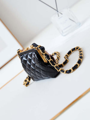 Chanel AP4028 Clutch with chain Lambskin Patent Crumpled Lambskin & Gold-Tone Metal Pink & Black - Default Title - View 4