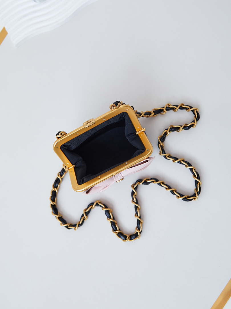 Chanel AP4028 Clutch with chain Lambskin Patent Crumpled Lambskin & Gold-Tone Metal Pink & Black - Default Title - View 8