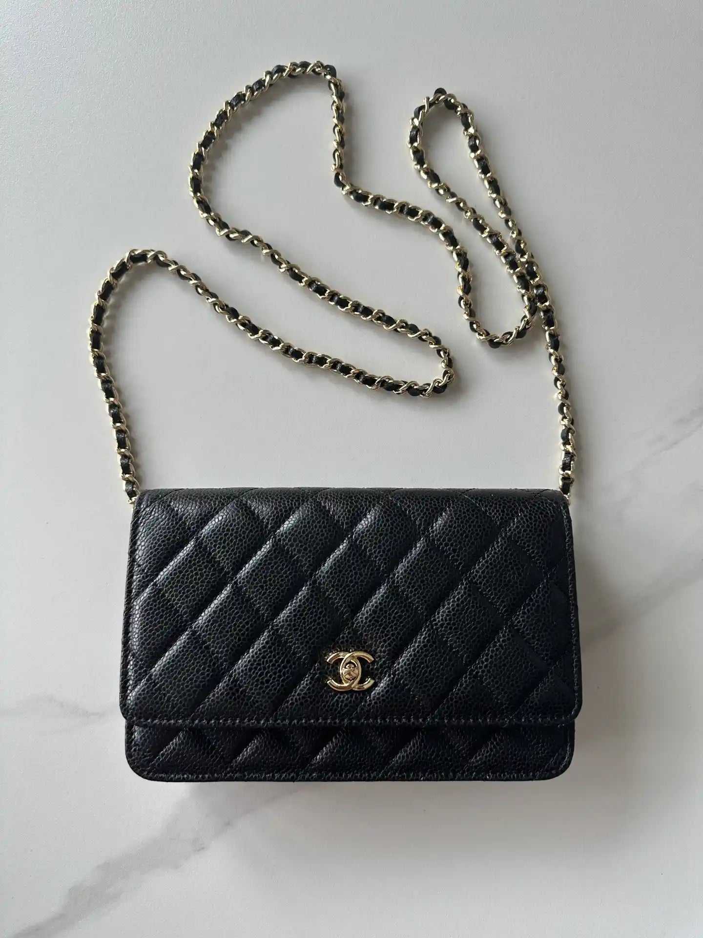 Chanel AP4241 Classic Wallet On Chain Grained Shiny Calfskin Black