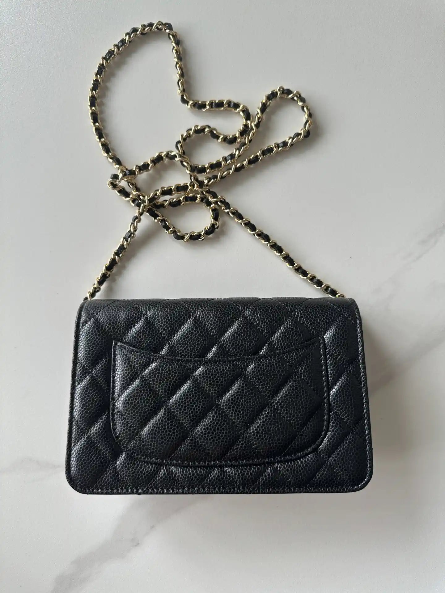 Chanel AP4241 Classic Wallet On Chain Grained Shiny Calfskin Black