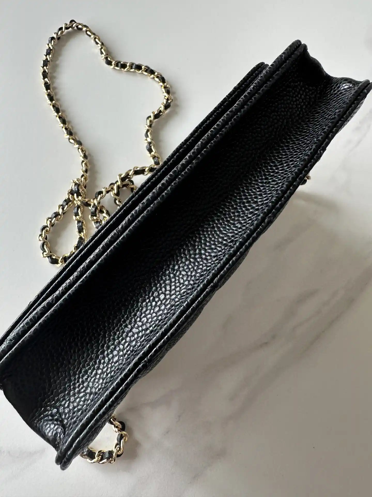 Chanel AP4241 Classic Wallet On Chain Grained Shiny Calfskin Black