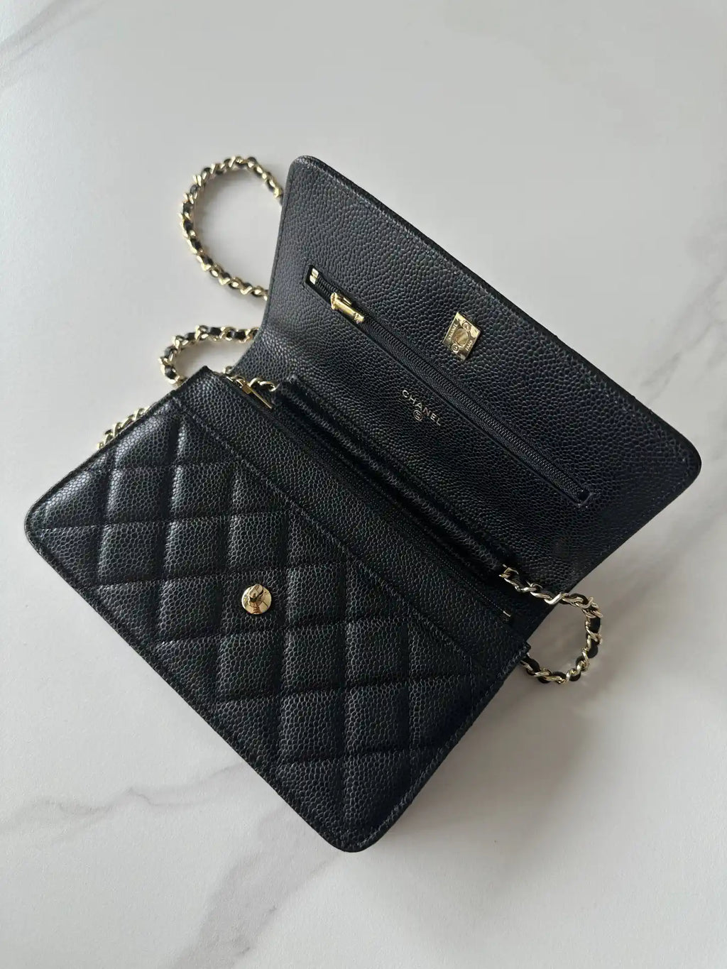 Chanel AP4241 Classic Wallet On Chain Grained Shiny Calfskin Black