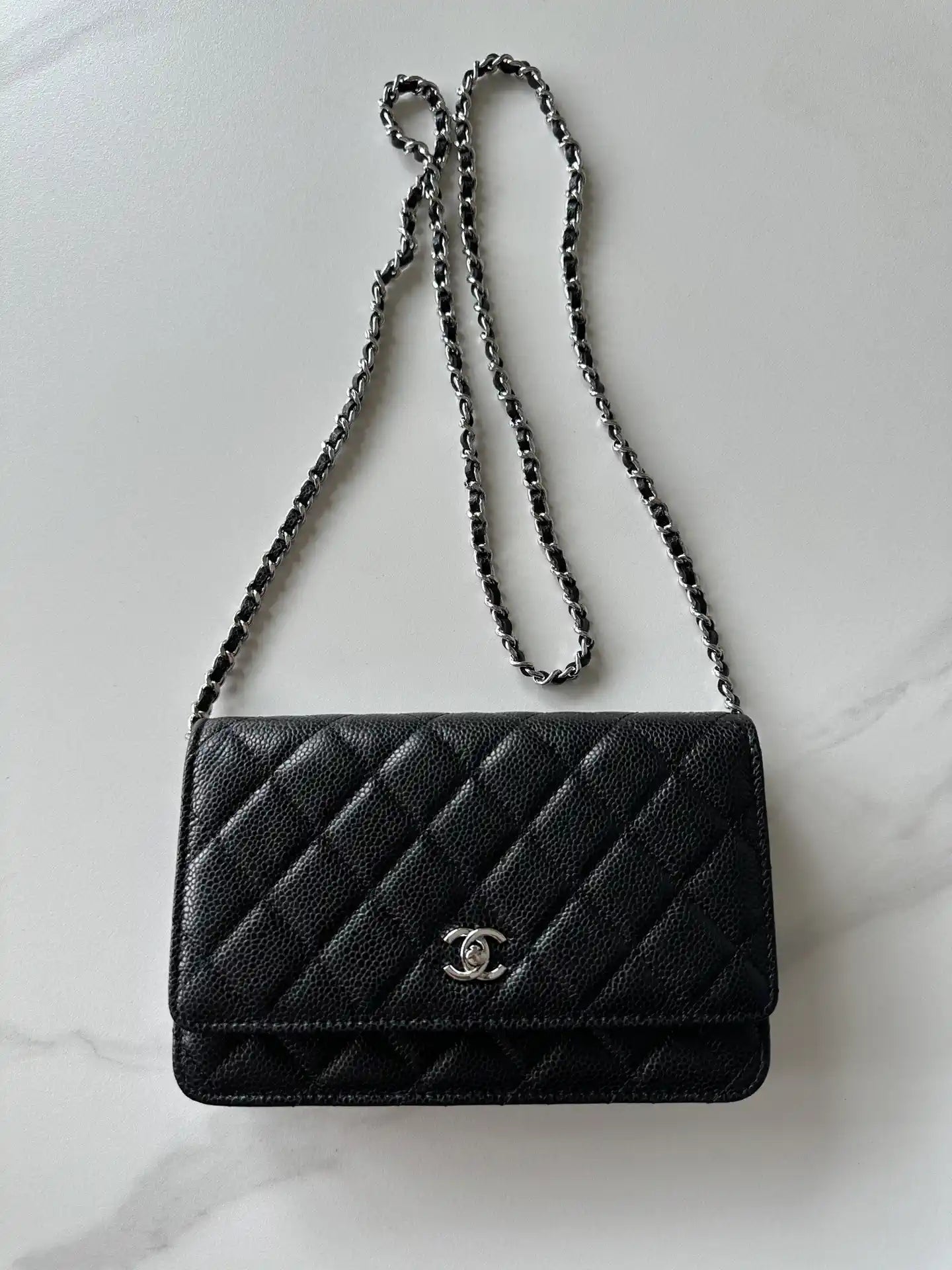 Chanel AP4241 Classic Wallet On Chain Grained Shiny Calfskin Black