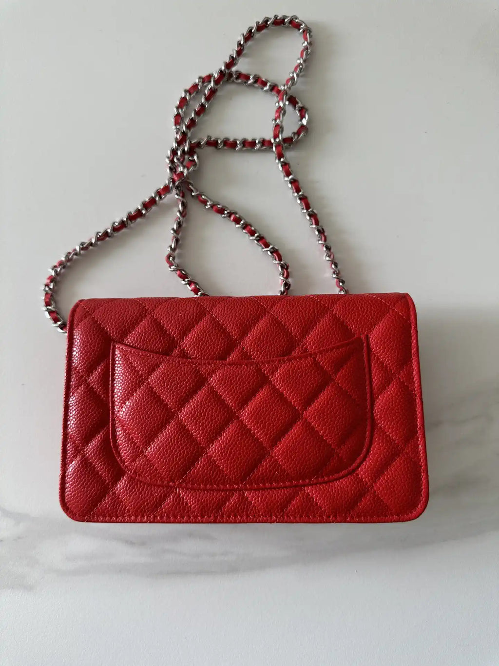 Chanel AP4241 Classic Wallet On Chain Grained Shiny Calfskin Red
