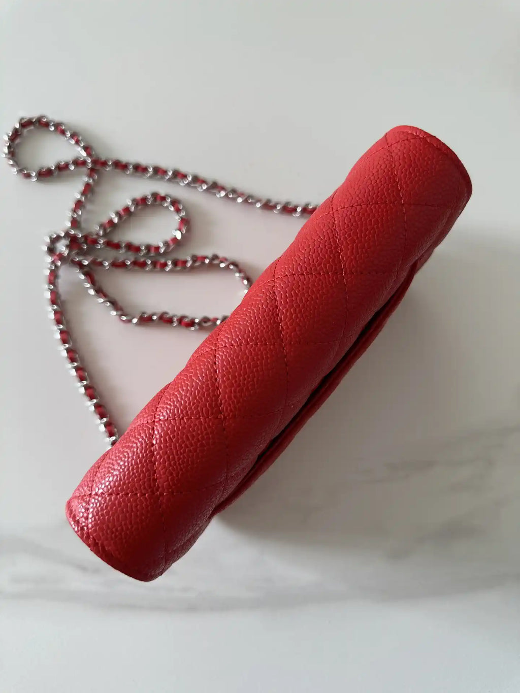 Chanel AP4241 Classic Wallet On Chain Grained Shiny Calfskin Red