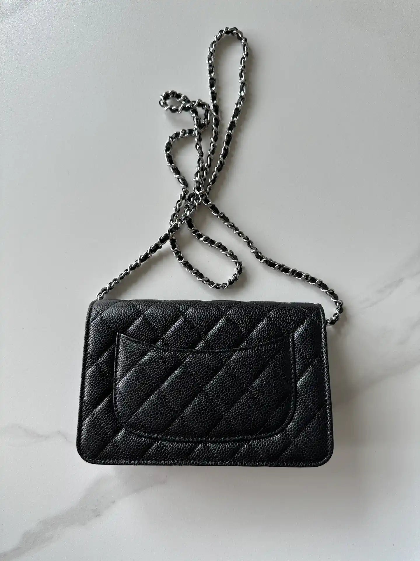 Chanel AP4241 Classic Wallet On Chain Grained Shiny Calfskin Black