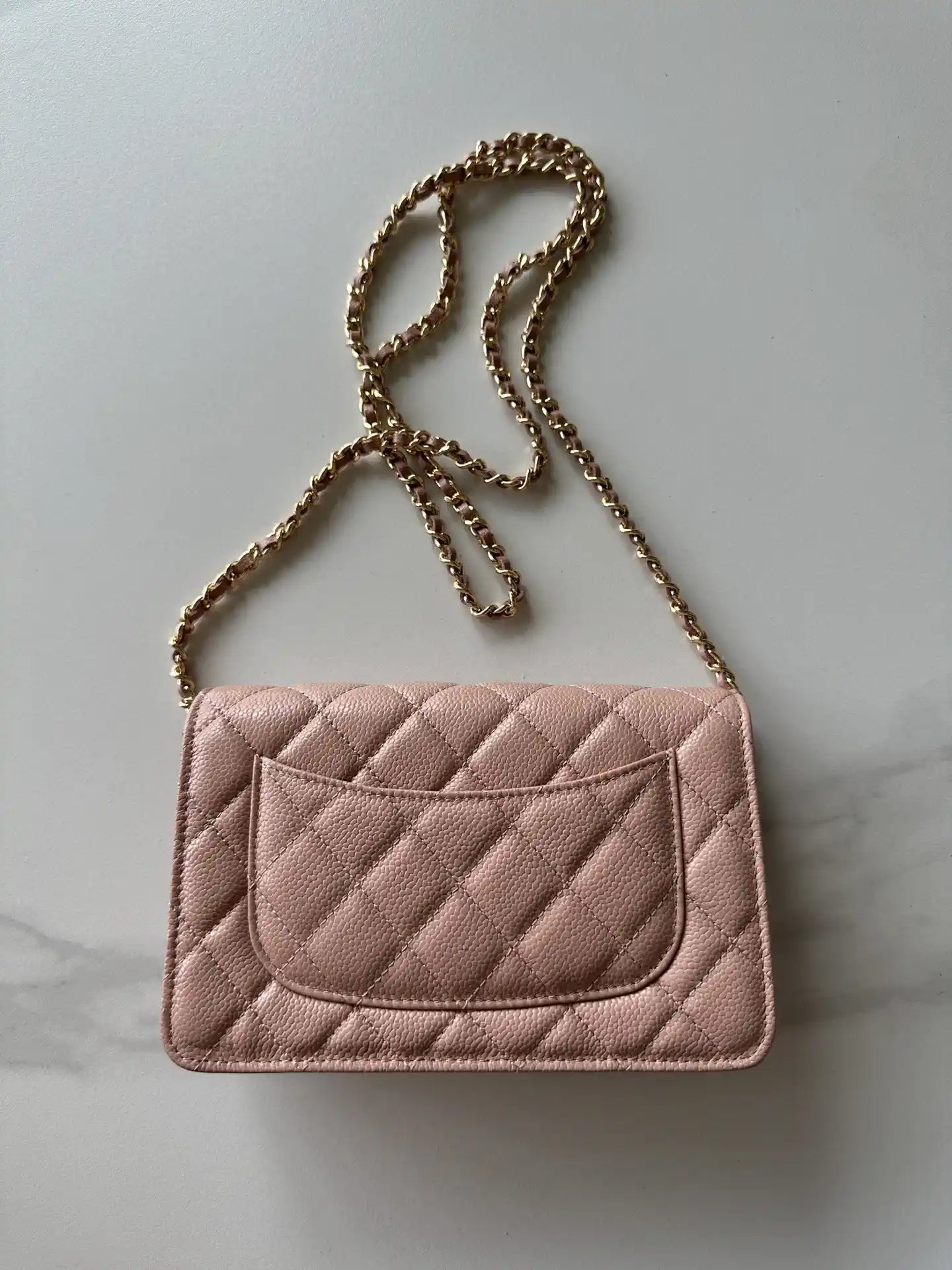 Chanel AP4241 Classic Wallet On Chain Grained Shiny Calfskin Pink