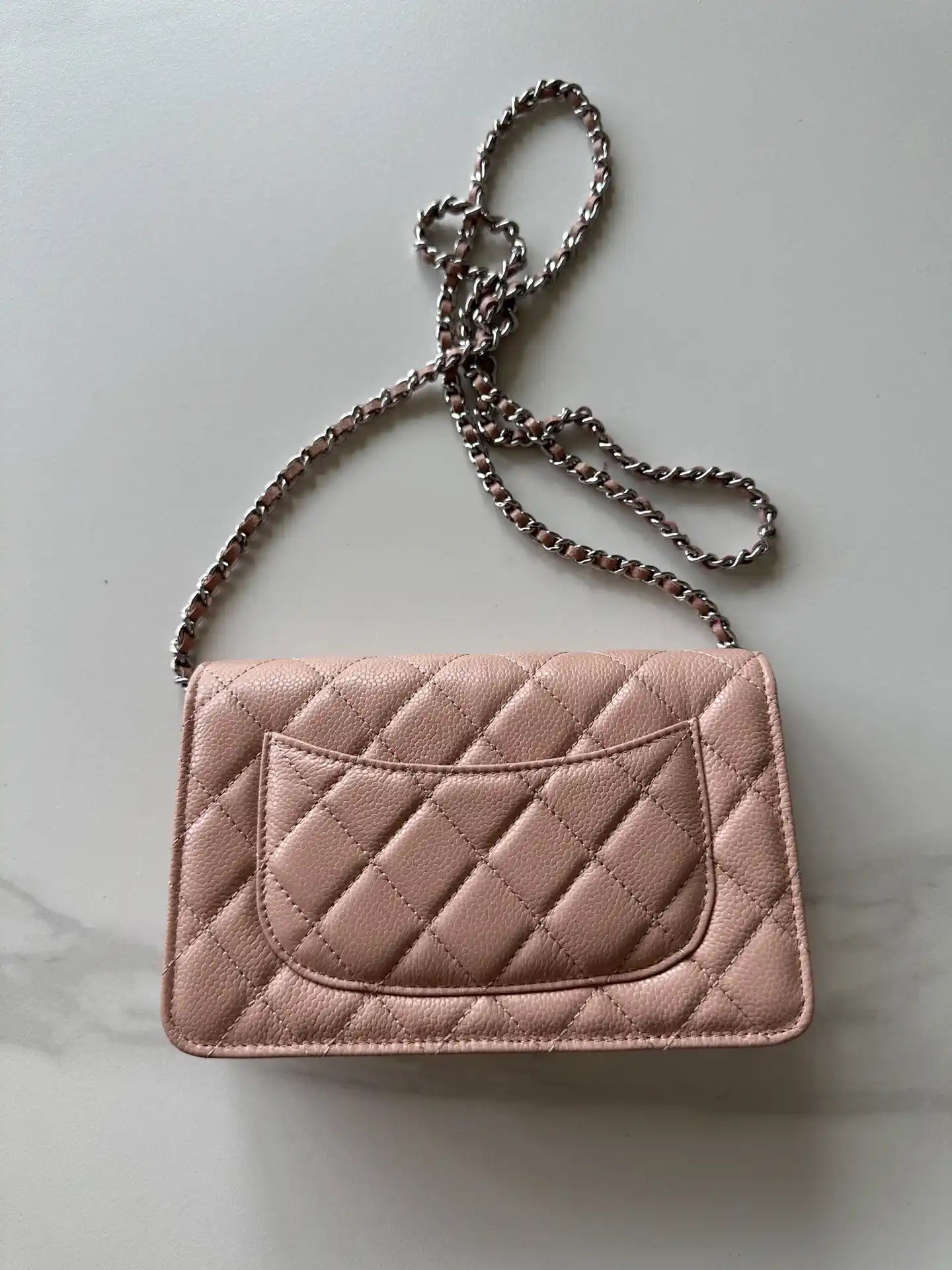Chanel AP4241 Classic Wallet On Chain Grained Shiny Calfskin Pink