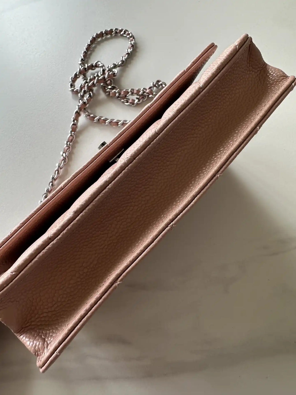 Chanel AP4241 Classic Wallet On Chain Grained Shiny Calfskin Pink