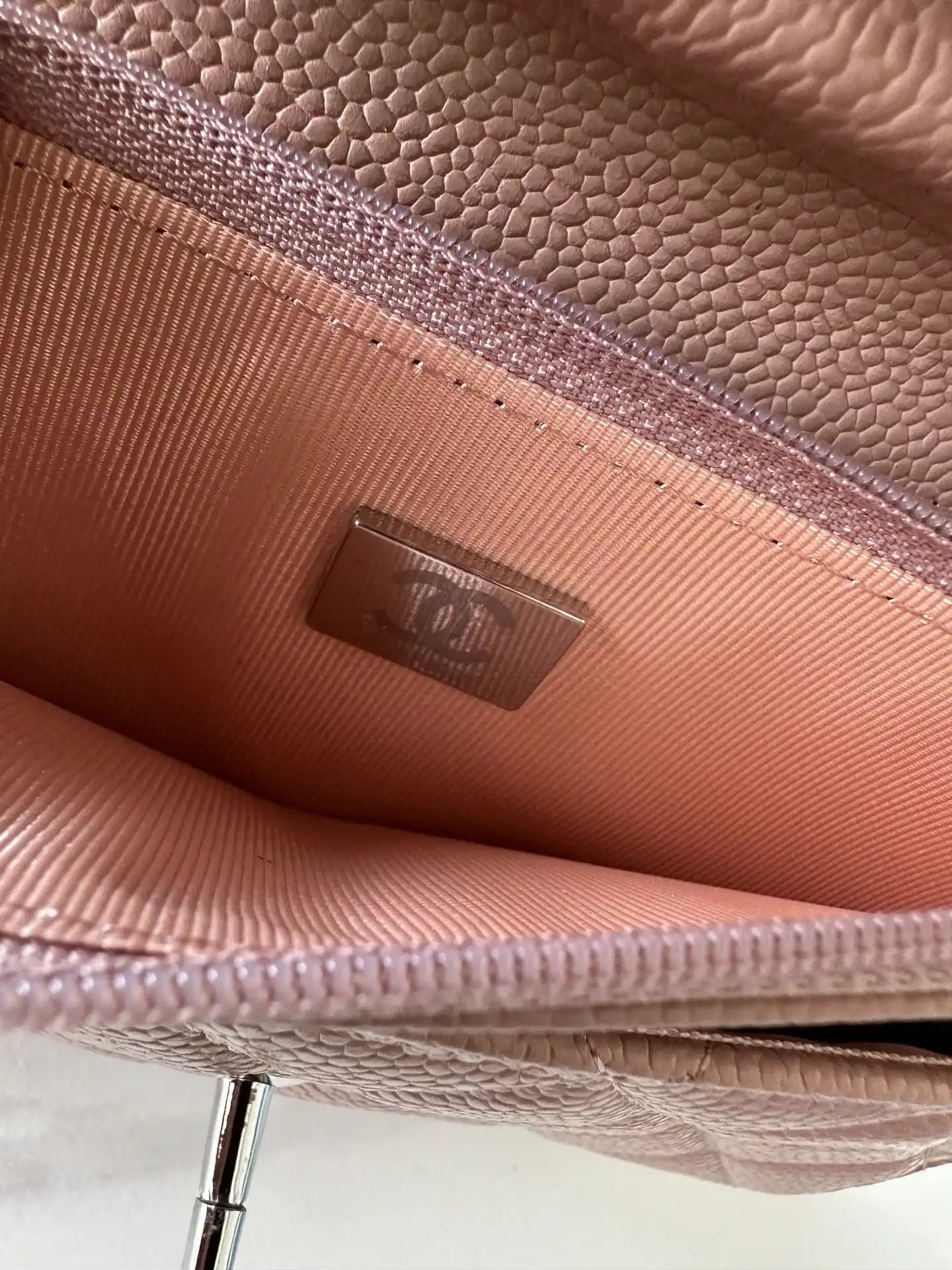 Chanel AP4241 Classic Wallet On Chain Grained Shiny Calfskin Pink
