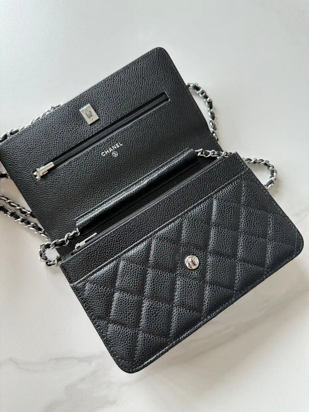 Chanel AP4241 Classic Wallet On Chain Grained Shiny Calfskin Black
