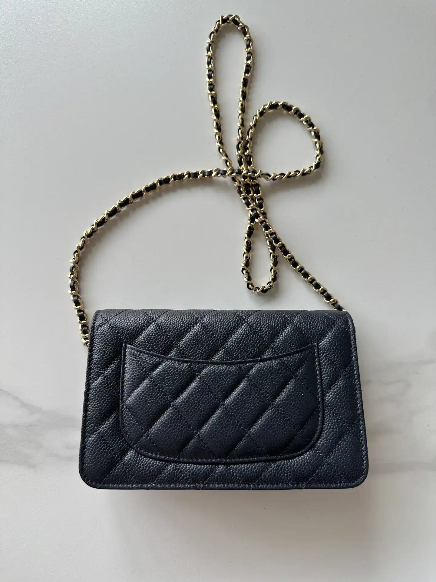 Chanel AP4241 Classic Wallet On Chain Grained Shiny Calfskin Navy Blue