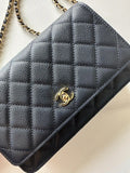 Chanel AP4241 Classic Wallet On Chain Grained Shiny Calfskin Navy Blue
