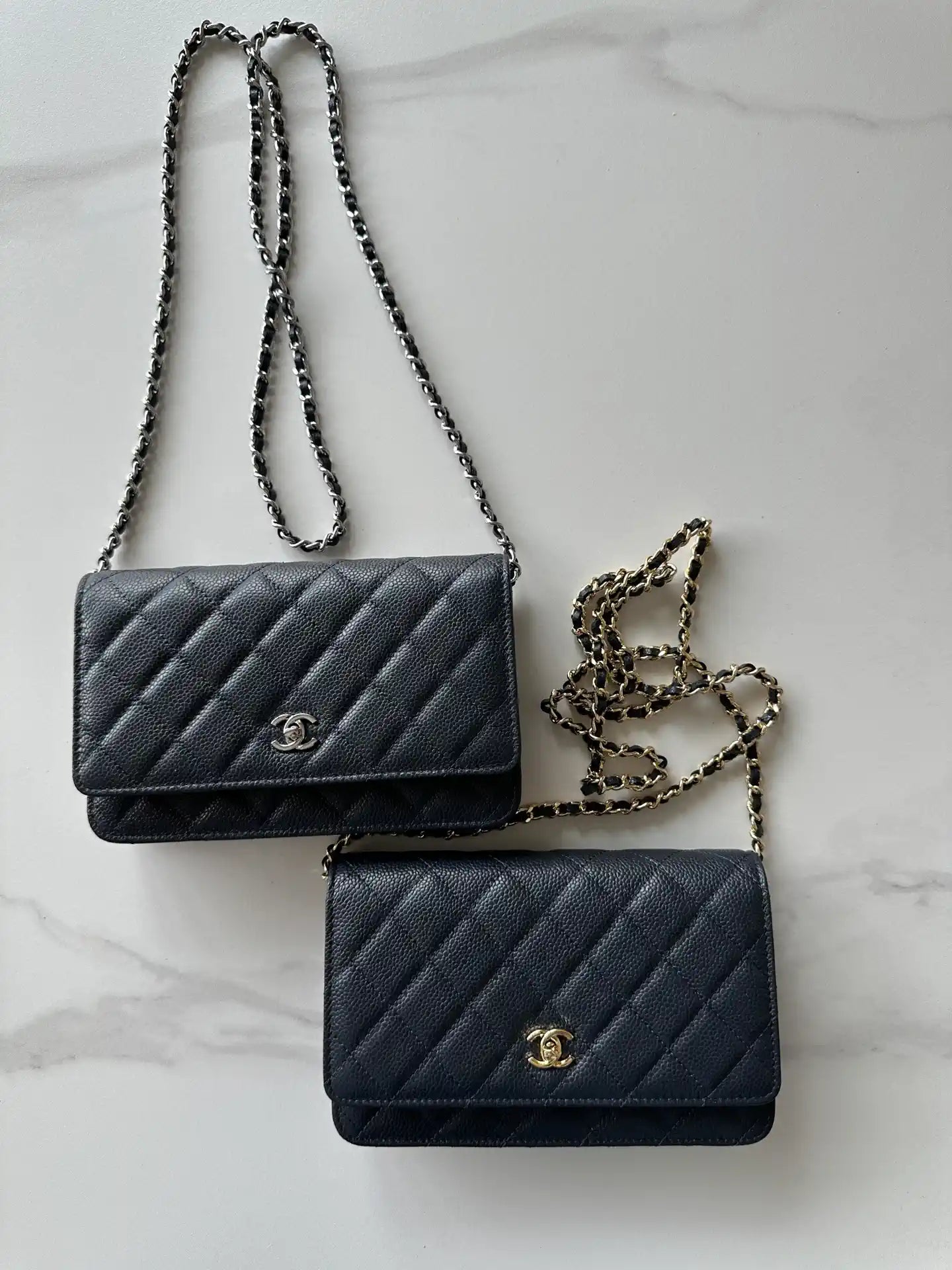 Chanel AP4241 Classic Wallet On Chain Grained Shiny Calfskin Navy Blue