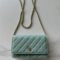 Chanel AP4241 Classic Wallet On Chain Grained Shiny Calfskin Light Blue