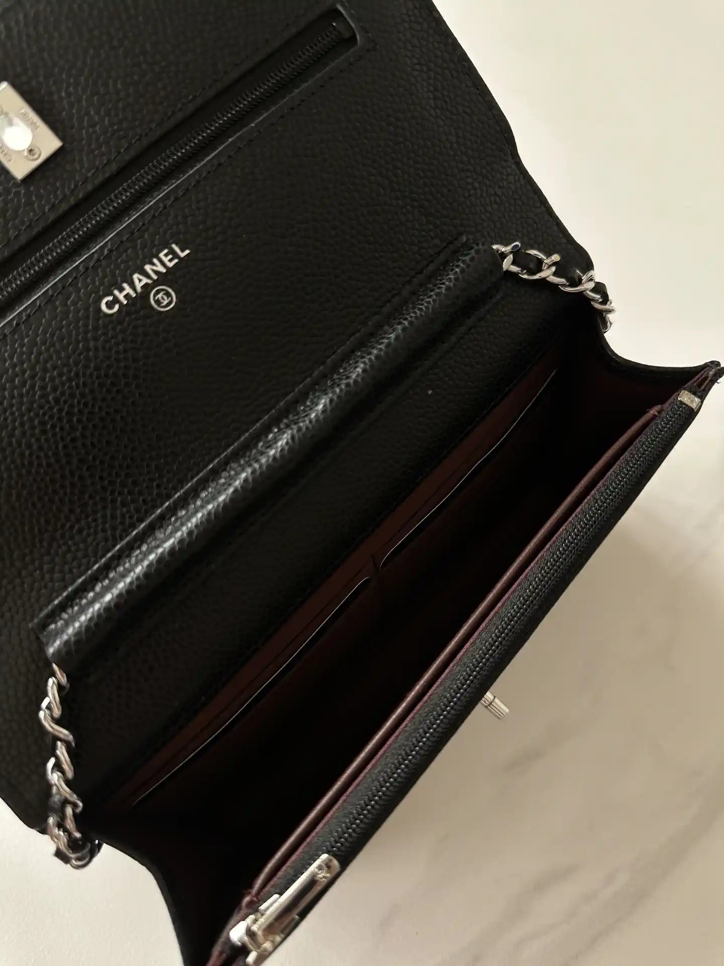 Chanel AP4241 Classic Wallet On Chain Grained Shiny Calfskin Black