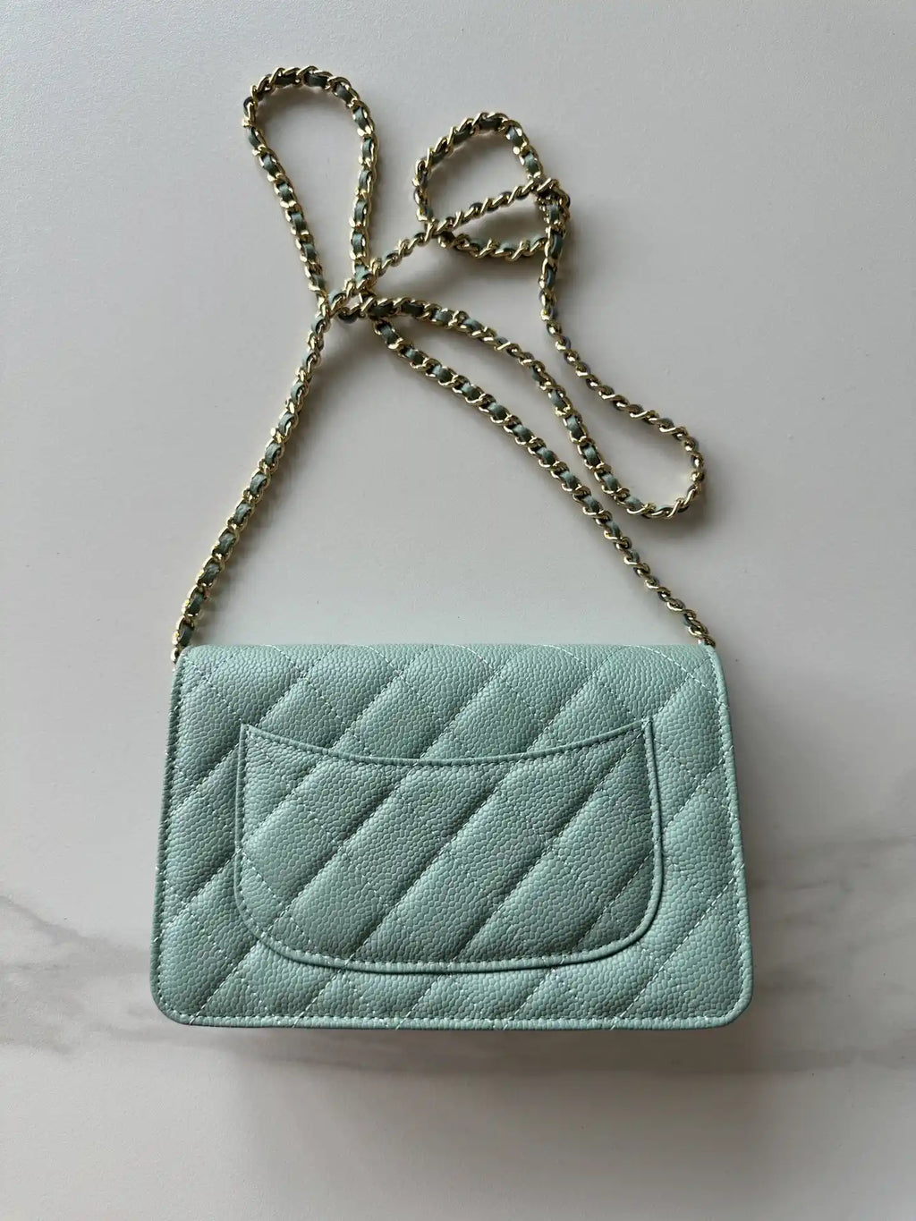 Chanel AP4241 Classic Wallet On Chain Grained Shiny Calfskin Light Blue