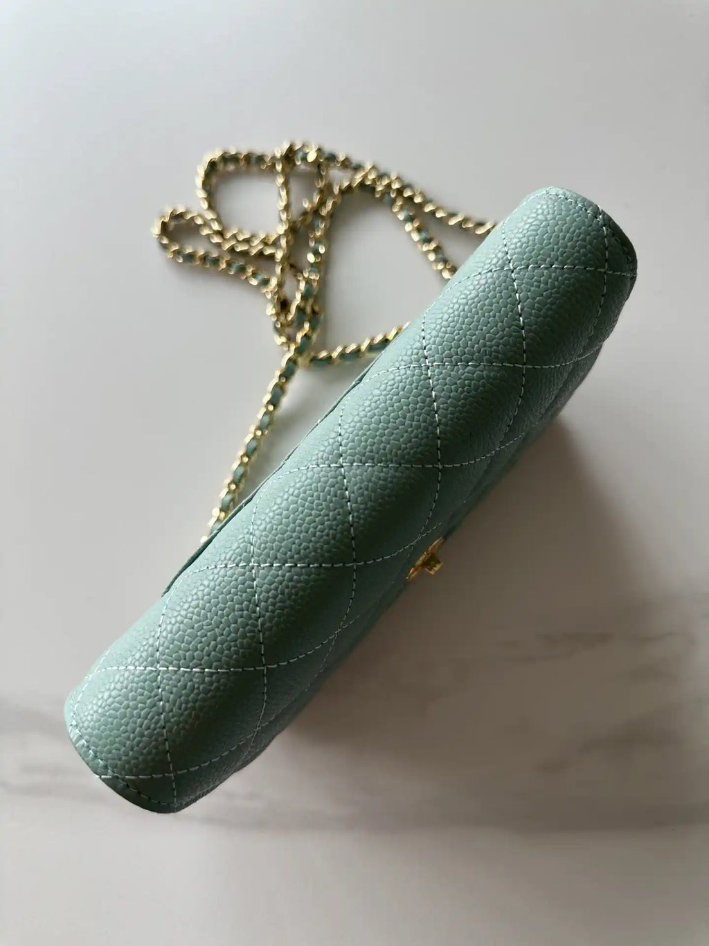 Chanel AP4241 Classic Wallet On Chain Grained Shiny Calfskin Light Blue