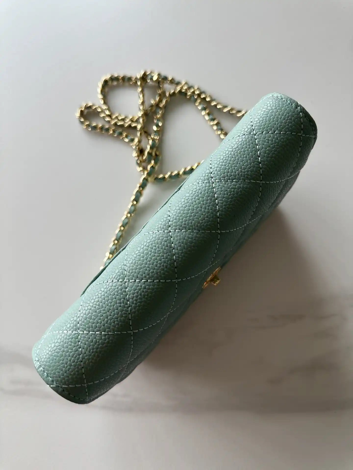 Chanel AP4241 Classic Wallet On Chain Grained Shiny Calfskin Light Blue