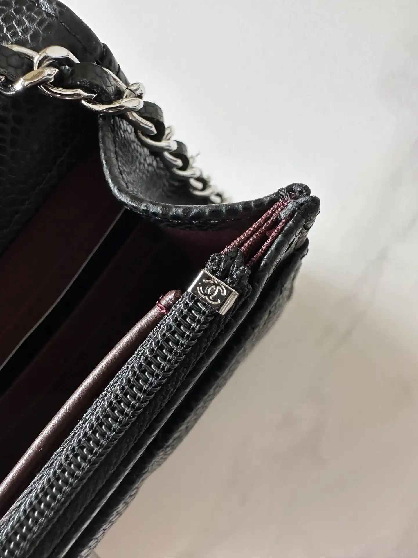 Chanel AP4241 Classic Wallet On Chain Grained Shiny Calfskin Black