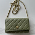 Chanel AP4241 Classic Wallet On Chain Grained Shiny Calfskin bronze green