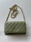 Chanel AP4241 Classic Wallet On Chain Grained Shiny Calfskin bronze green