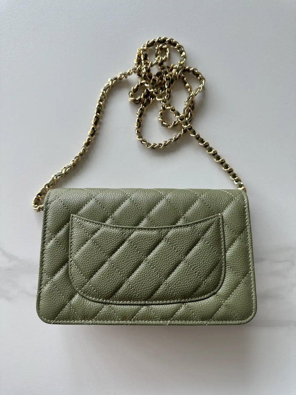 Chanel AP4241 Classic Wallet On Chain Grained Shiny Calfskin bronze green