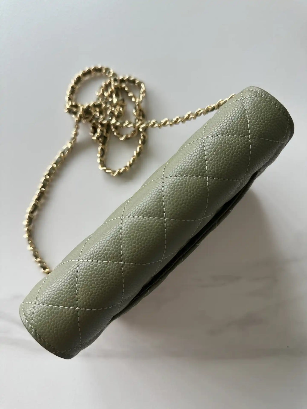 Chanel AP4241 Classic Wallet On Chain Grained Shiny Calfskin bronze green