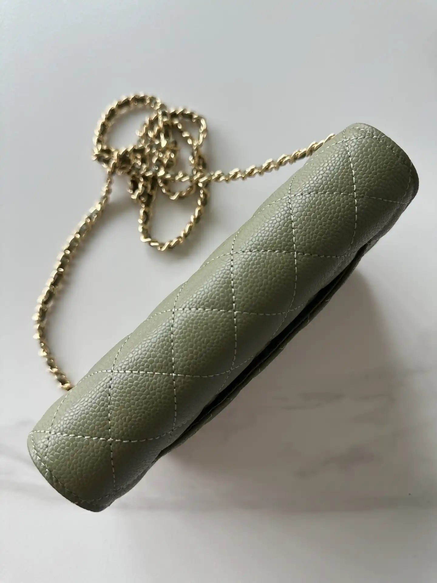 Chanel AP4241 Classic Wallet On Chain Grained Shiny Calfskin bronze green