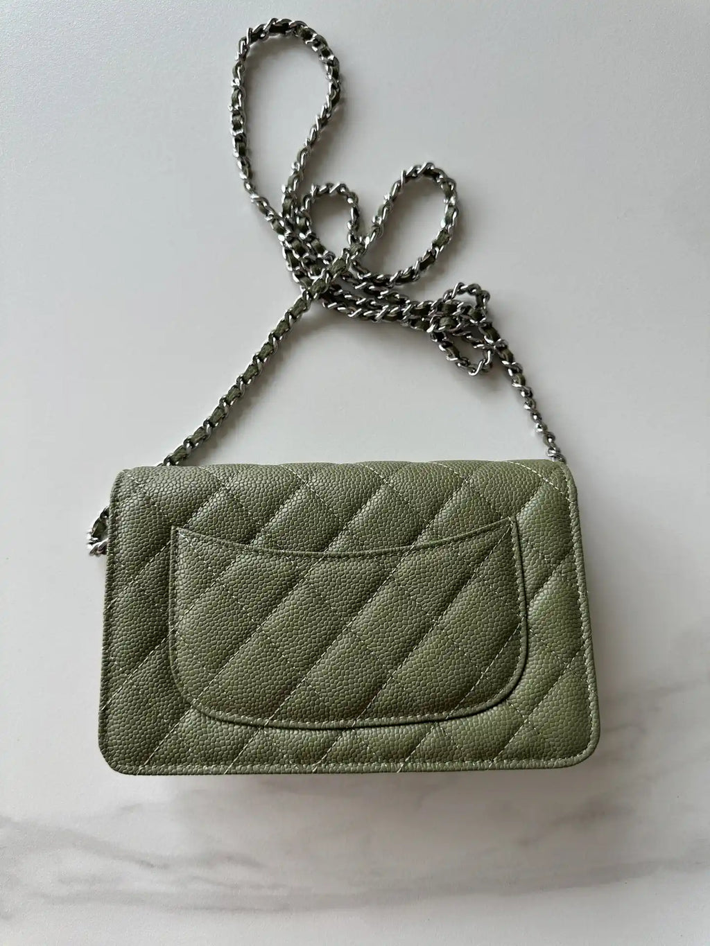 Chanel AP4241 Classic Wallet On Chain Grained Shiny Calfskin bronze green
