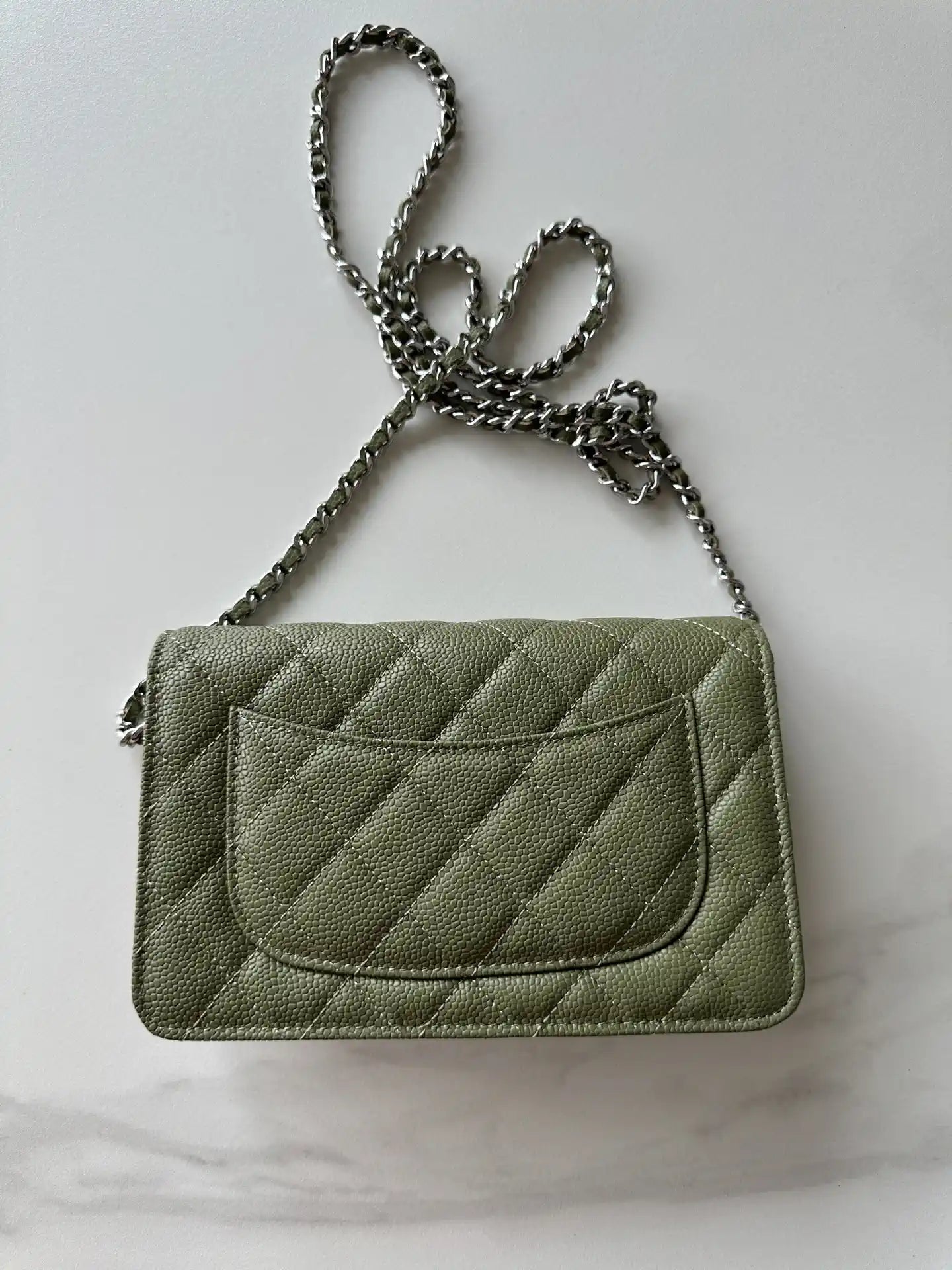 Chanel AP4241 Classic Wallet On Chain Grained Shiny Calfskin bronze green