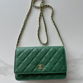 Chanel AP4241 Classic Wallet On Chain Grained Shiny Calfskin Deep Green