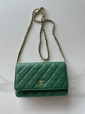 Chanel AP4241 Classic Wallet On Chain Grained Shiny Calfskin Deep Green