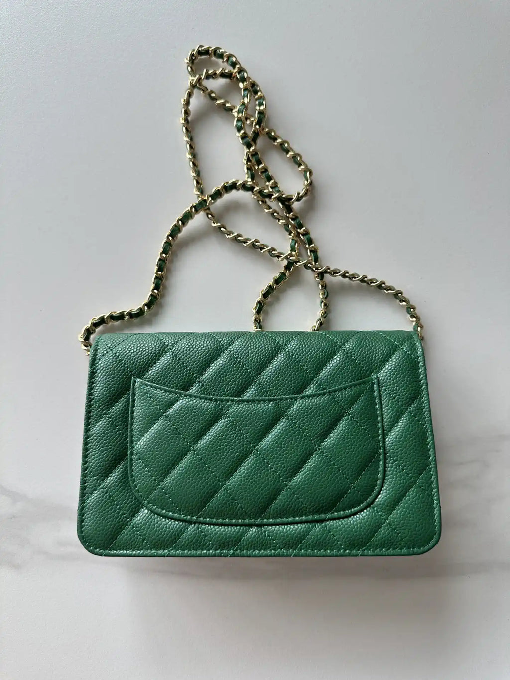 Chanel AP4241 Classic Wallet On Chain Grained Shiny Calfskin Deep Green
