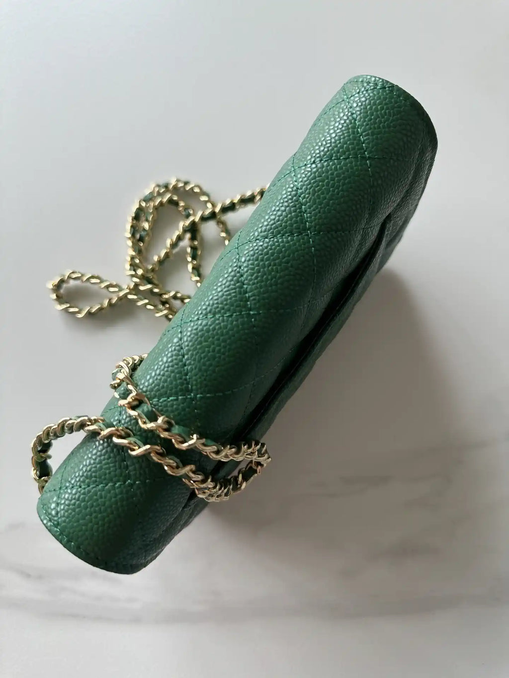 Chanel AP4241 Classic Wallet On Chain Grained Shiny Calfskin Deep Green