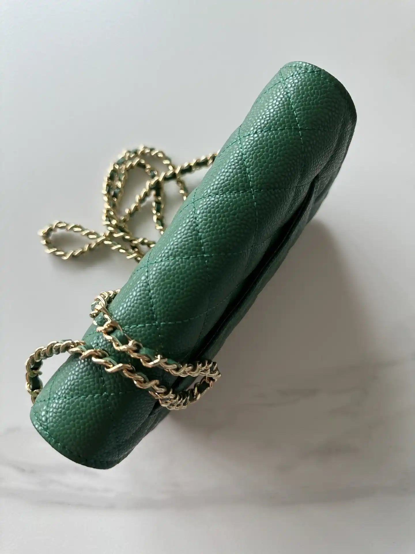 Chanel AP4241 Classic Wallet On Chain Grained Shiny Calfskin Deep Green