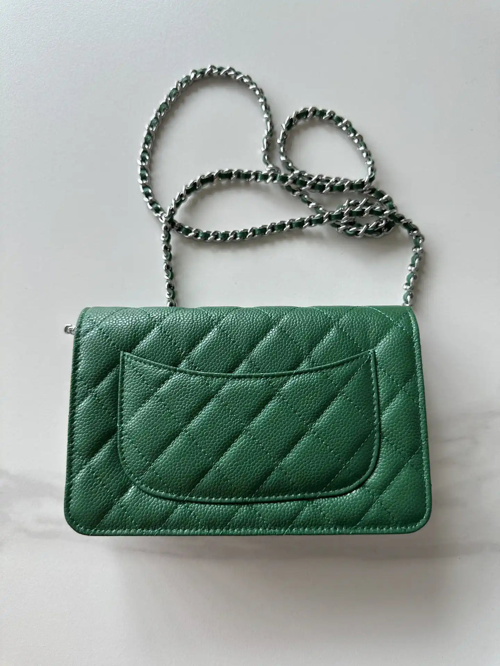 Chanel AP4241 Classic Wallet On Chain Grained Shiny Calfskin Deep Green