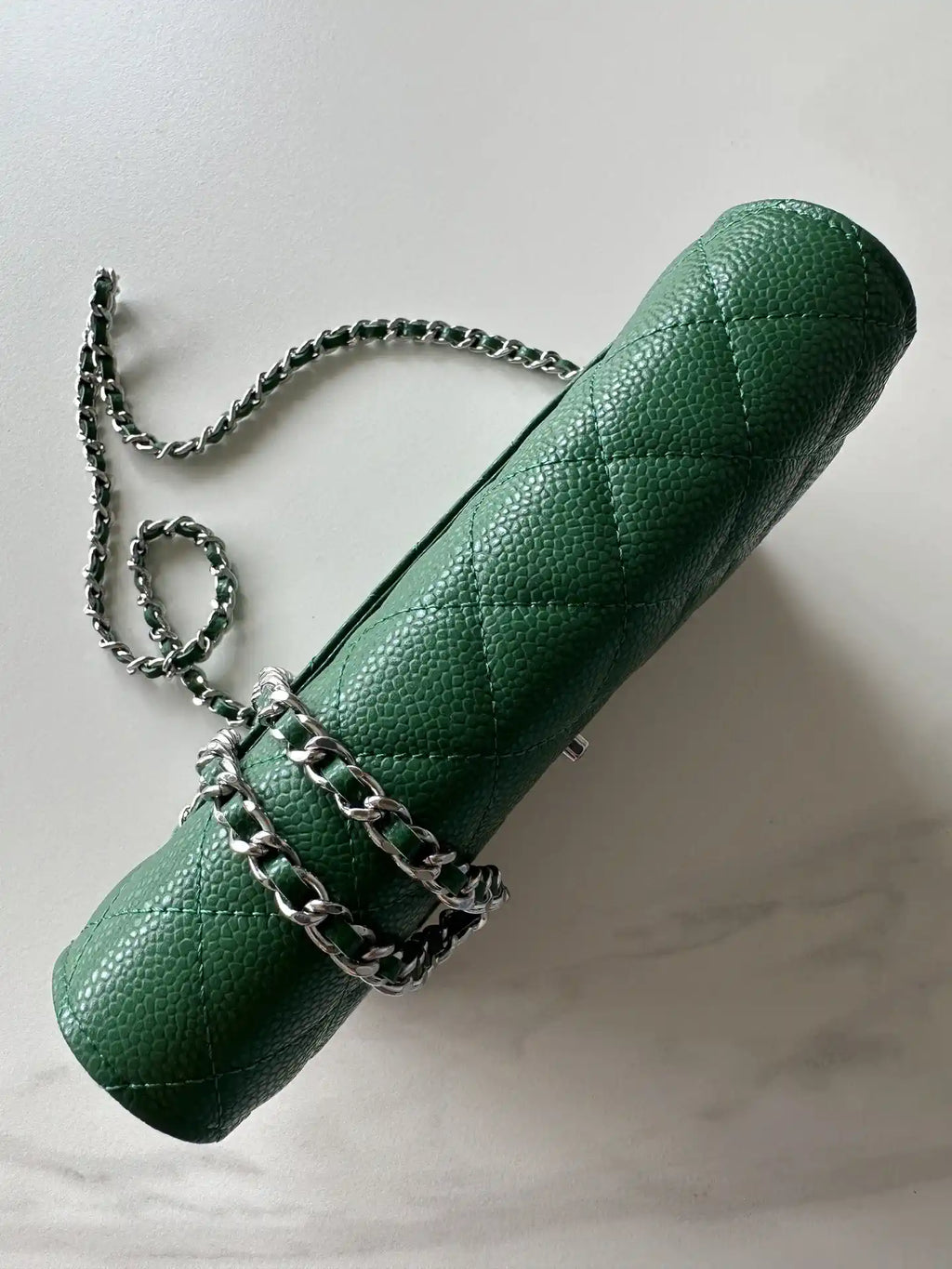 Chanel AP4241 Classic Wallet On Chain Grained Shiny Calfskin Deep Green