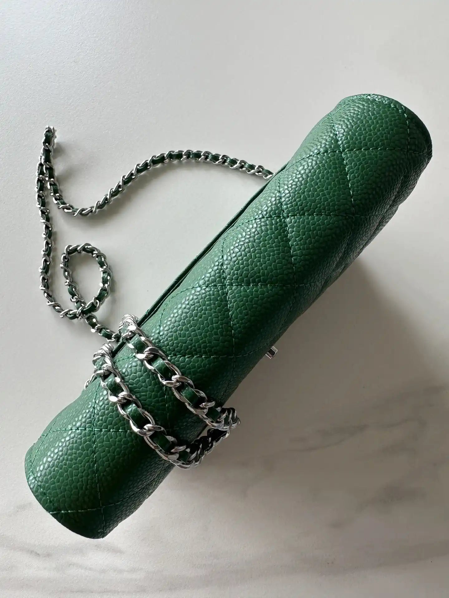 Chanel AP4241 Classic Wallet On Chain Grained Shiny Calfskin Deep Green