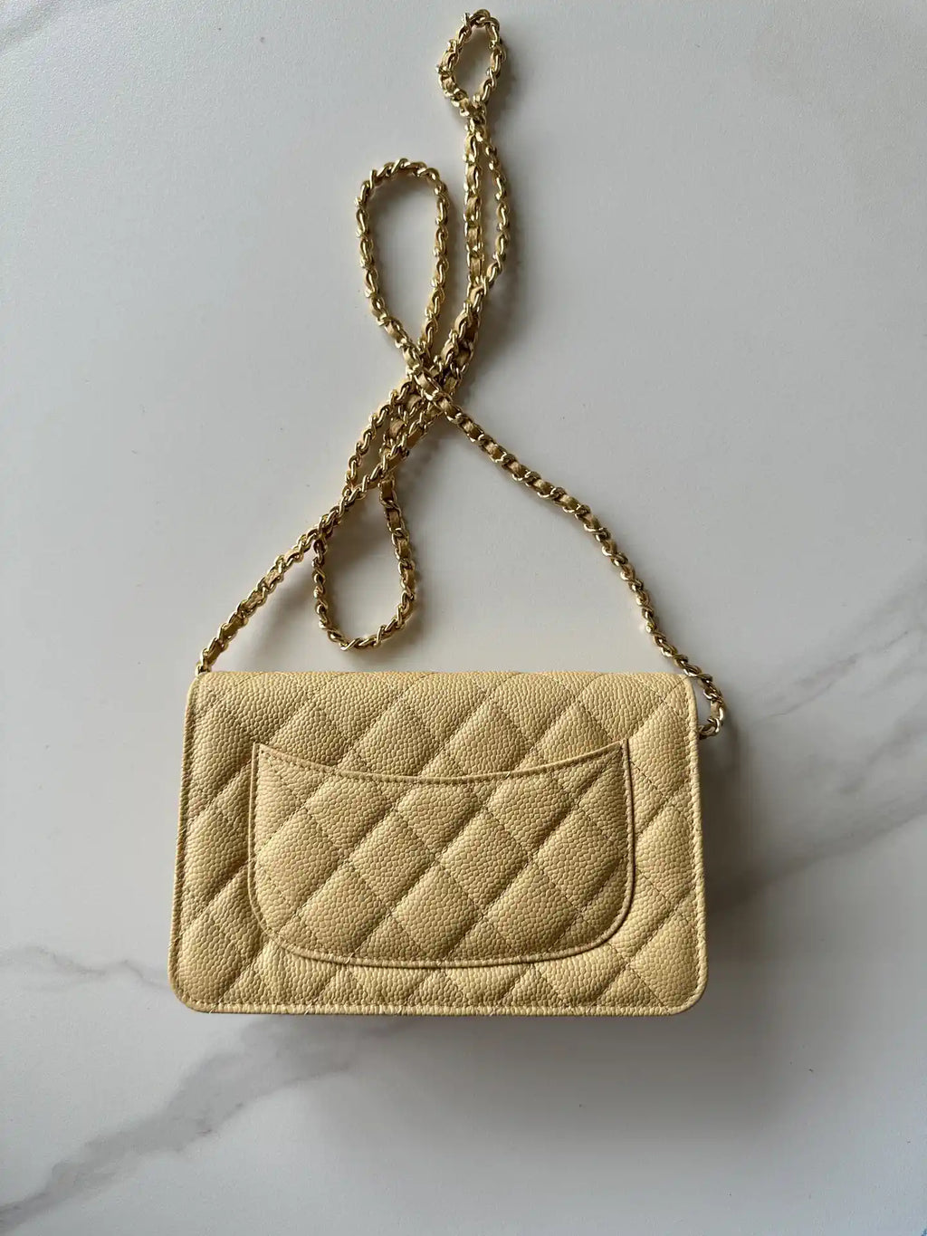 Chanel AP4241 Classic Wallet On Chain Grained Shiny Calfskin Apricot