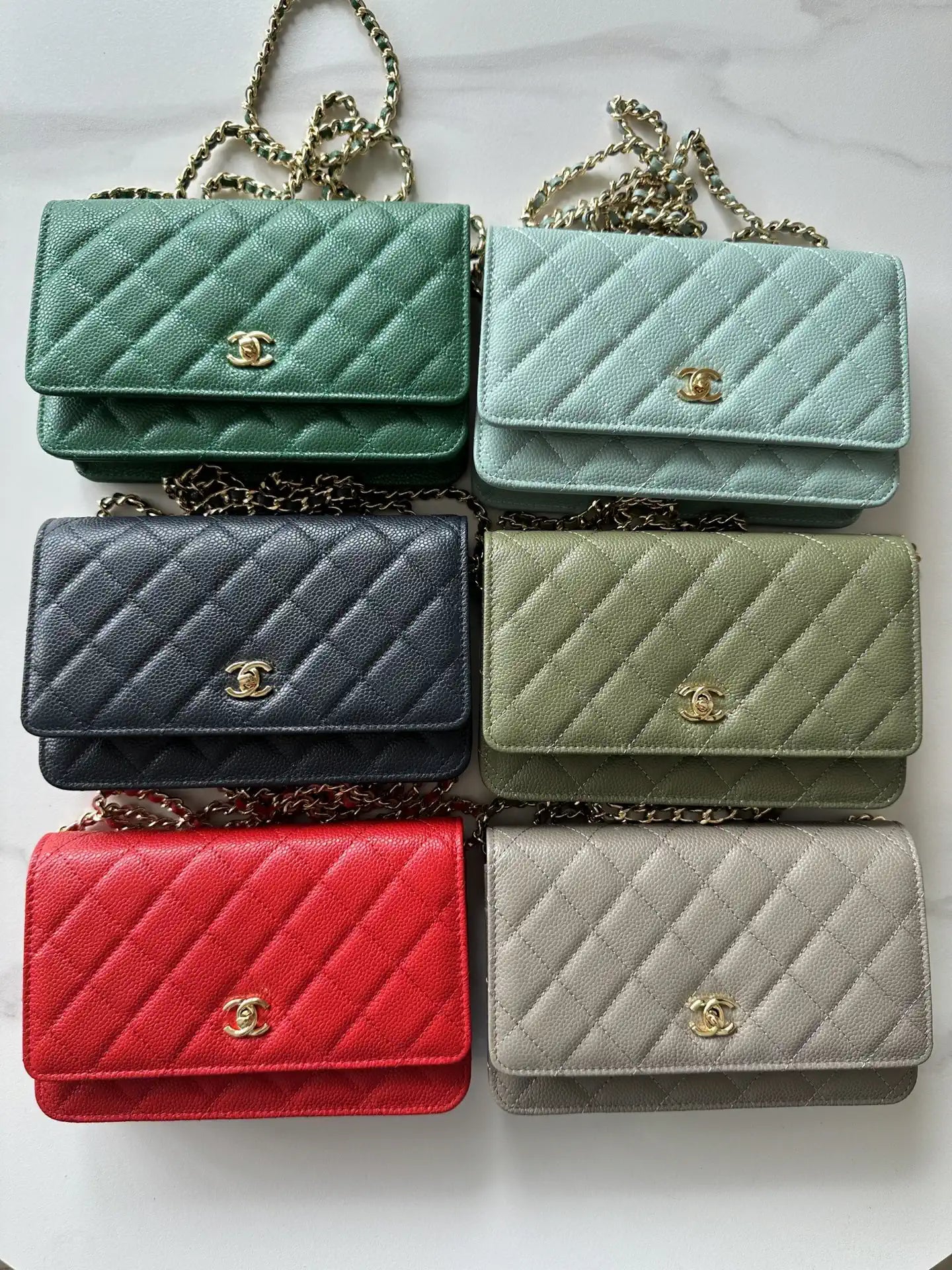 Chanel AP4241 Classic Wallet On Chain Grained Shiny Calfskin bronze green