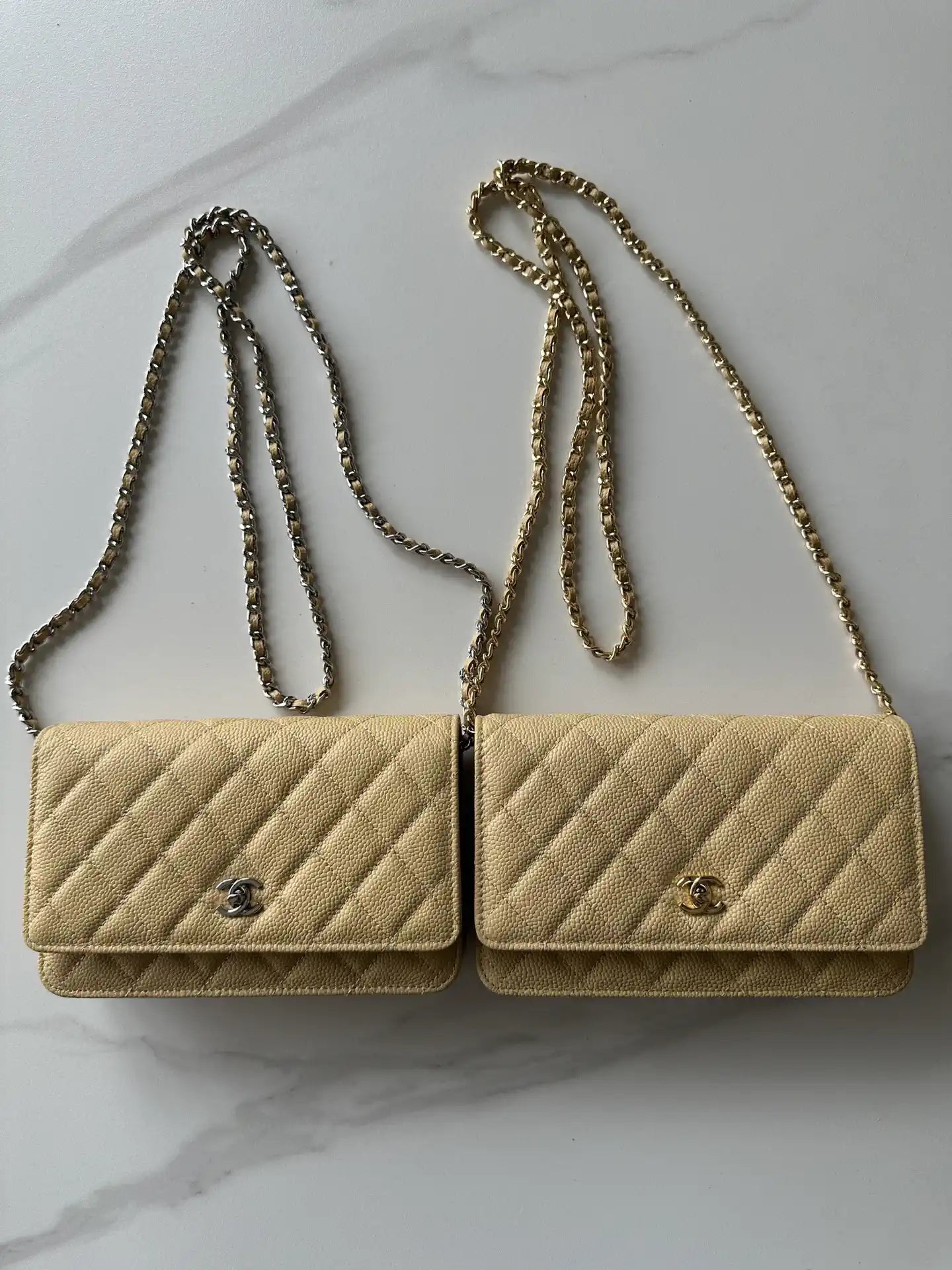Chanel AP4241 Classic Wallet On Chain Grained Shiny Calfskin Apricot