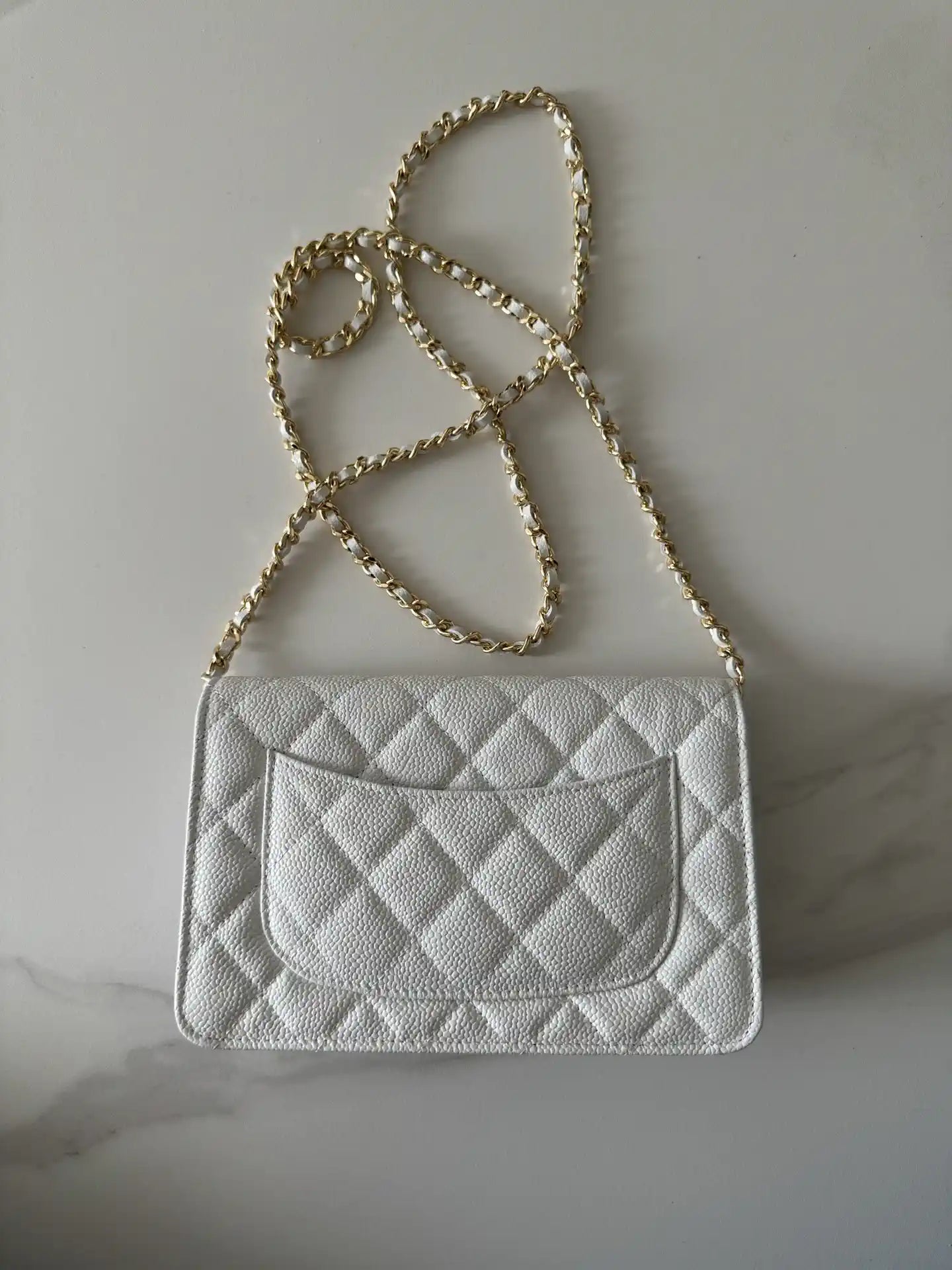 Chanel AP4241 Classic Wallet On Chain Grained Shiny Calfskin White
