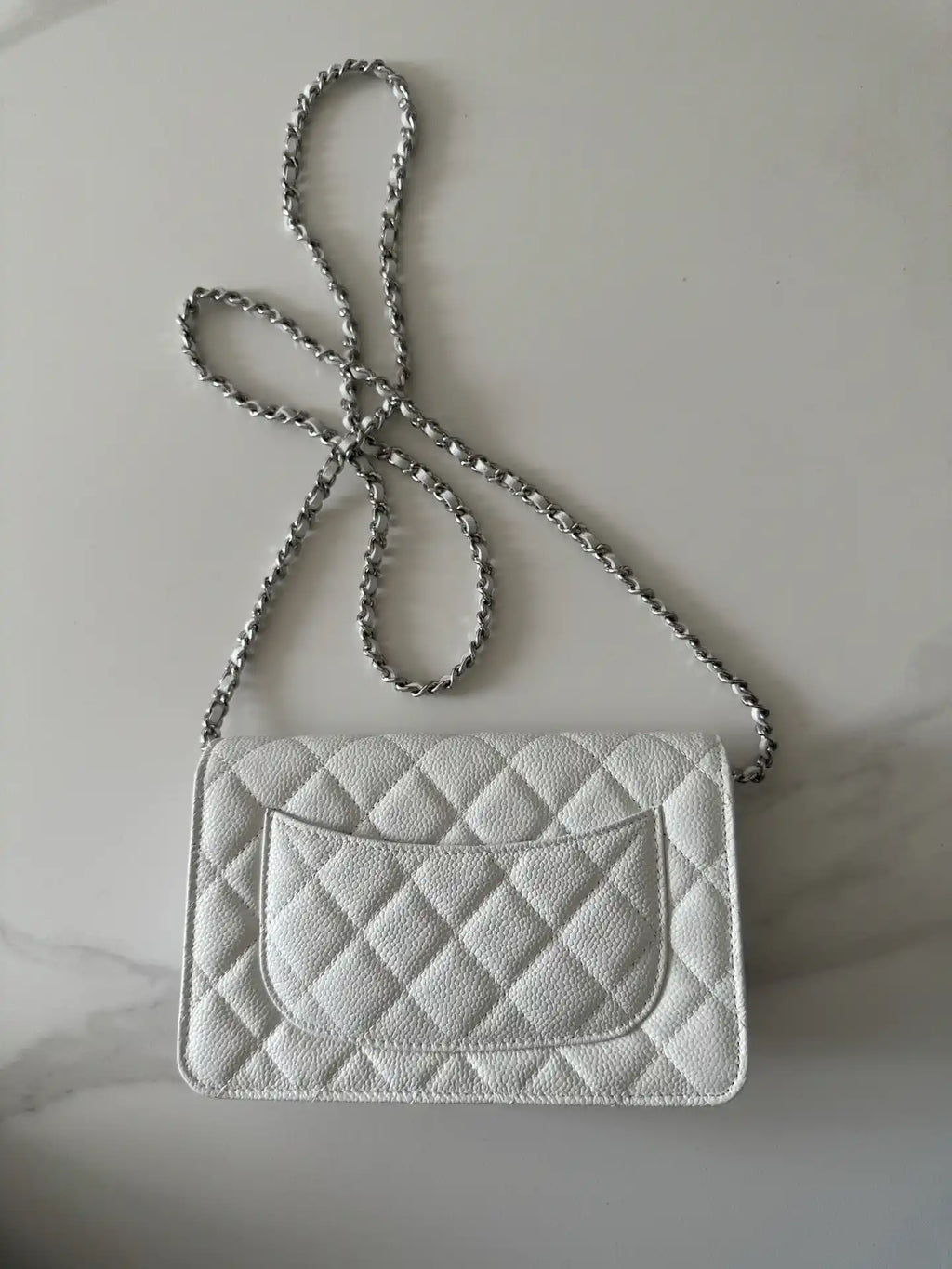 Chanel AP4241 Classic Wallet On Chain Grained Shiny Calfskin White