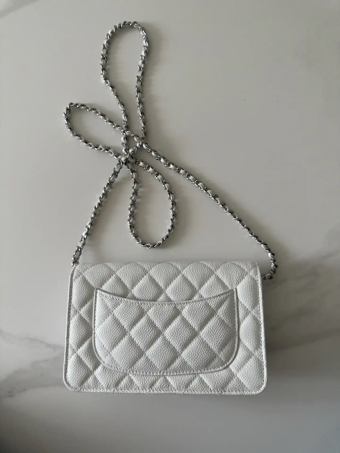 Chanel AP4241 Classic Wallet On Chain Grained Shiny Calfskin White