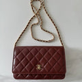 Chanel AP4241 Classic Wallet On Chain Grained Shiny Calfskin Wine Red