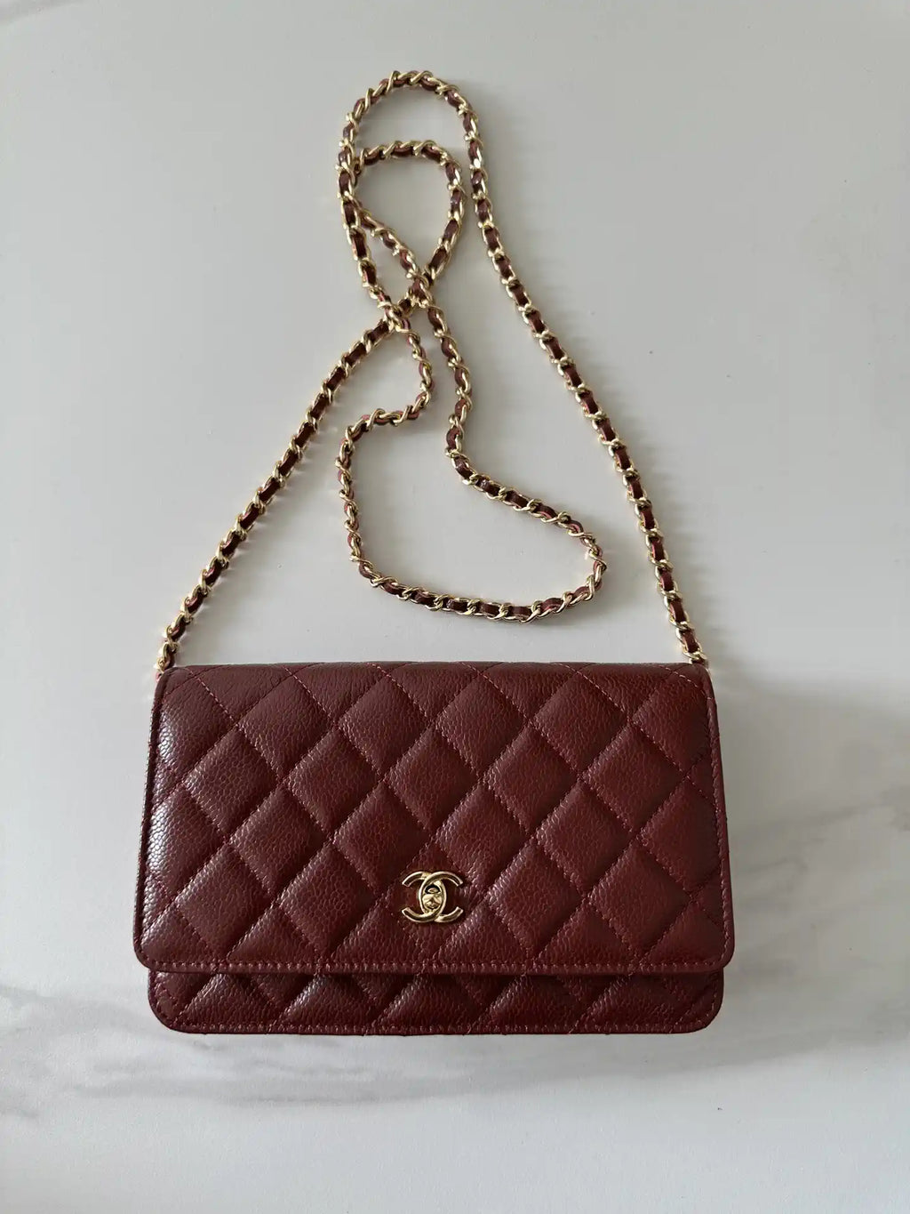 Chanel AP4241 Classic Wallet On Chain Grained Shiny Calfskin Wine Red