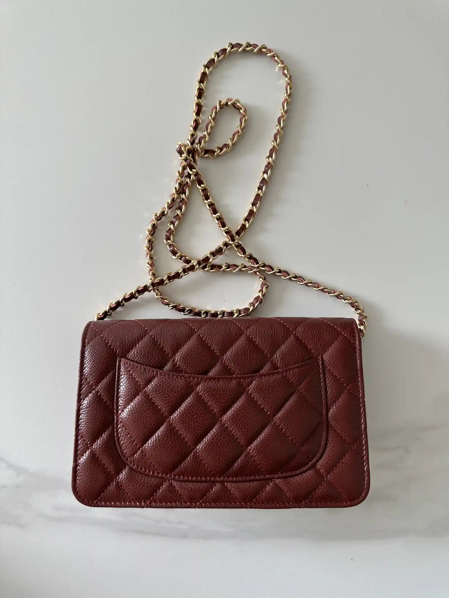 Chanel AP4241 Classic Wallet On Chain Grained Shiny Calfskin Wine Red