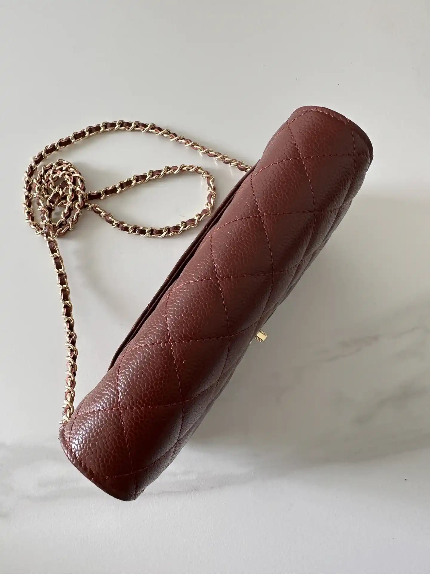 Chanel AP4241 Classic Wallet On Chain Grained Shiny Calfskin Wine Red